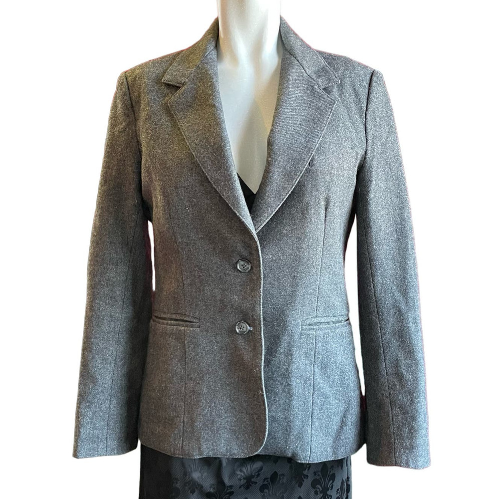 Vintage 90s Y2K Pykettes Wool Blend Gray Blazer Jacket Size 12 Academia 2 Button